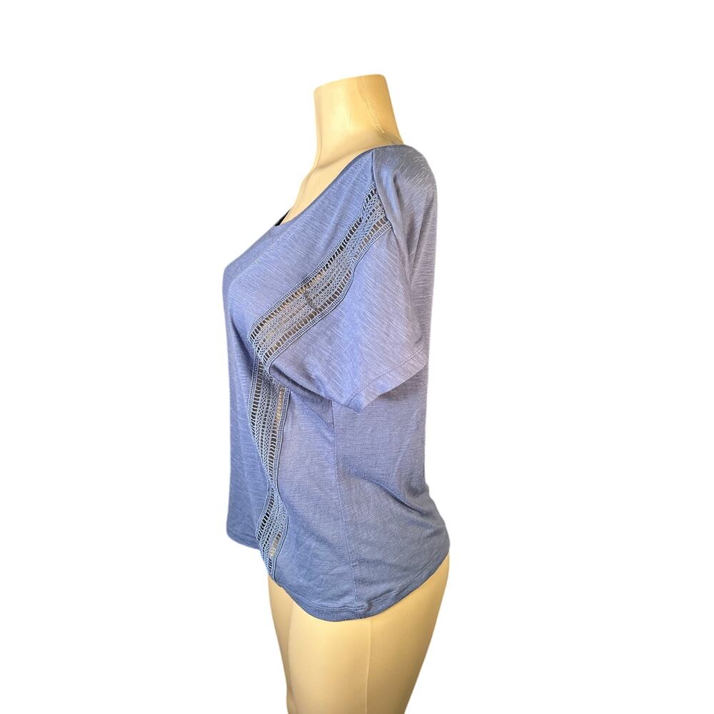 Women S Uniquely Lorna Jane Blue Tee T-Shirt Top Lace Cut-Out Short Slv Run Yoga - Picture 3 of 6